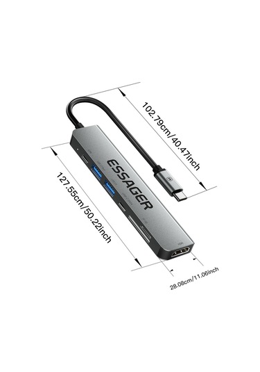 Cbtx Essager Type-c Hub Dönüştürücüden Pd'ye 60w Hızlı Şarj+tip-c Veri Bağlantı Noktası+usb 3.2+usb 2.0+hd Video Çıkışı+2 Kart Okuyucu Yuvası