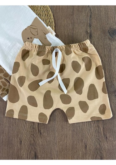 Animal Baskılı Şortlu Takım Kahve