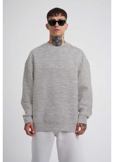 Mbb E-ticaret Erkek Bisikilet Yaka 3 İplik Pamuklu Sweatshirt - Gri
