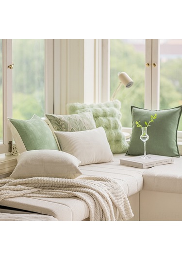 Geeroyoo Nordik İns Tarzı Yeşil Kumaş Yastık Kılıfı, Bitkisel Desenli, Konforlu Polyester, Canlı Ev Dekoru, 45x45 Cm Dolgu Hariç Diğer