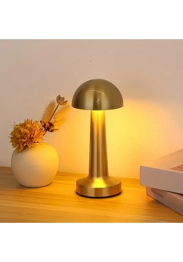 Forlife Dekoratif Şarjlı Led Mantar Masa Lambası Gold Fl-8055 Çok Renkli