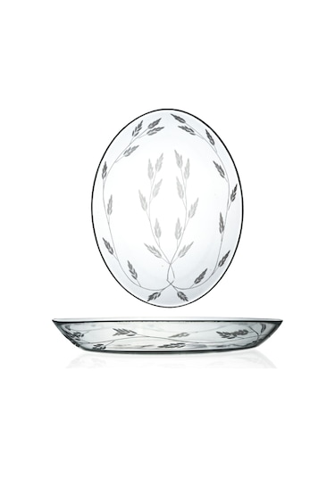 Decocia 2 Adet 25cm Oval Cam Salata Sunum Tabağı Sürgün Desenli