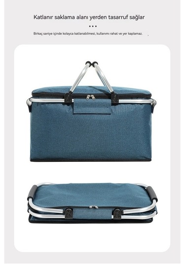 Dancemonkey Katlanır Piknik Sepeti Oxford Kumaş Yalıtımlı Sepet Çok Fonksiyonlu Piknik Çantası-siyah Siyah