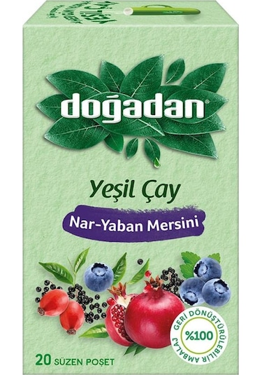 Doğadan Yeşil Çay Nar Yaban Mersini Süzen Poşet Çay 20'li