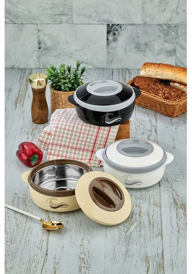 3149 Yemek Termosu - Sızdırmaz Kilitli Kapak Saklama Kabı Paslanmaz Çelik Sefertası 1000 Ml - Bej Bej