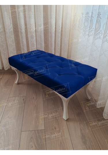 Kapitoneli Ayak Ucu Kapı Önü Antre Bench Puf Beyaz Ayak 120 45 Lacivert