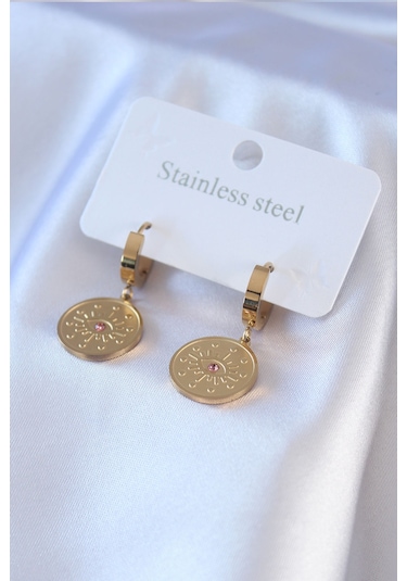 316l Çelik Gold Renk Göz İşleme Zirkon Taş Detay Kadın Küpe Renkli