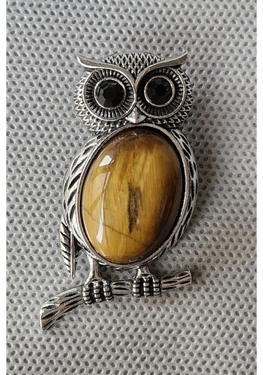 Baykuş Motifi Kaplangözü Broş Br10-7 Açık Kahverengi