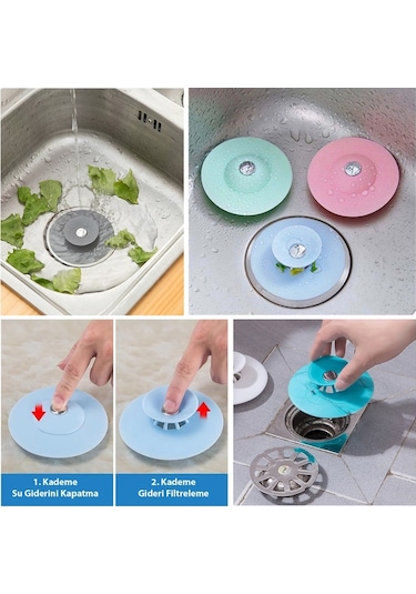 2 Kademeli  Dokunmatik Lavabo Tıkacı Silikon Lavabo Gider Tıpası Çok Renkli