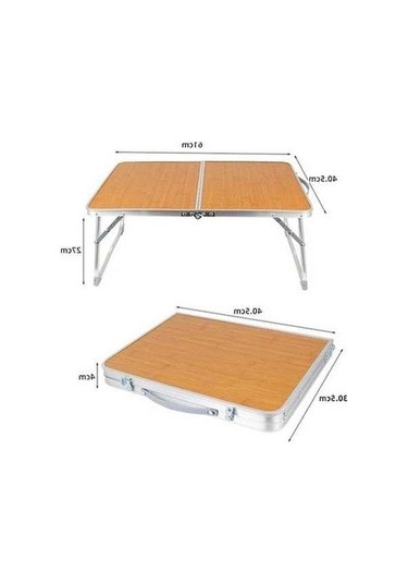 Pazly Taşınabilir Kamp Piknik Masası Bambu Alüminyum 61x40.5x27cm Katlanır Kahverengi Kahverengi