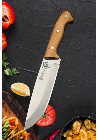 Sürlaz Outdoor Bıçak Aslan El Yapımı Kılıf Hediye Şef Bıçak Kahverengi