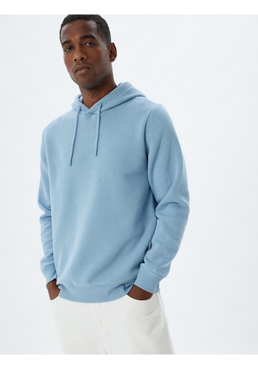 Koton Şardonlu Pamuklu Basic Kapşonlu Sweatshirt Mavi 5wam70001mk Mavi