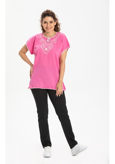 Kısa Kol Şile Bezi Naz Bluz Pembe Pmb Pembe