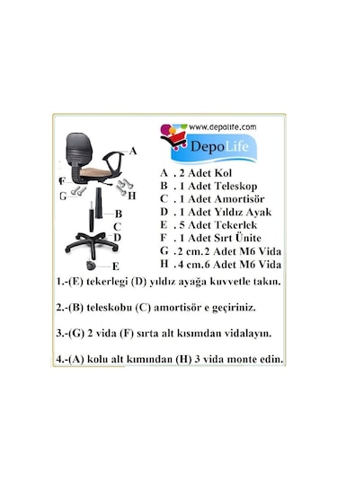 Depolife Çocuk Genç Odası Bilgisayar Ders Çalışma Ofis Koltuğu Telerlekli