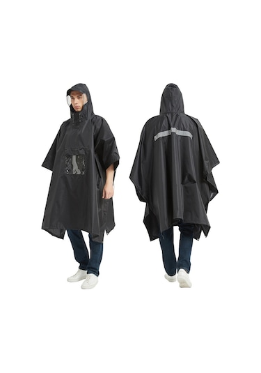 Tomshoo Çok Fonksiyonlu Hafif Su Geçirmez Kapşonlu Yağmur Panço Siyah