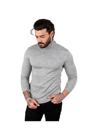 Deepsea Gri Balıkçı Yaka Gri Düz Kazak 2002292 Gri