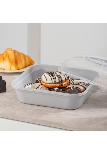 Porsima 1094 Soft Kilitli Taşıma Çantalı Pasta Kek Börek Kabı Gri