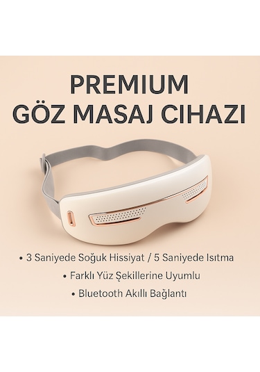 Göz Masaj Aleti Kali Taşınabilir, Isıtmalı, Soğutmalı, Bluetooth , Akapunktur Masaj Aleti Beyaz - Altın