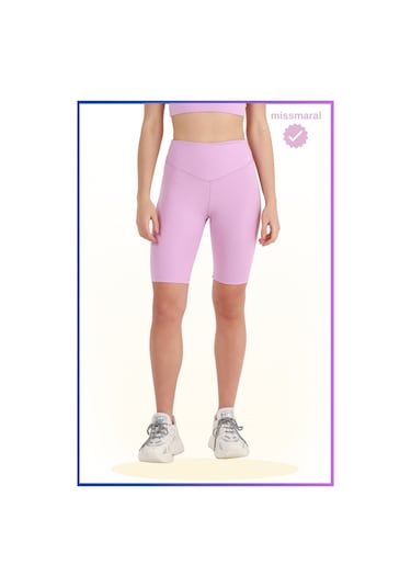 Kadın Yüksek Bel Toparlayıcı Tayt Kısa Spor Şort Deniz Havuz Spor Biker Shorts Lila 1070 Lila