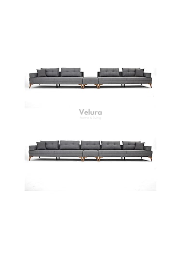 Zeri 3+3+3 Yataklı Puzzle Modüler U Köşe Koltuk Takımı & Puflu Köşe Takımı - Gri 104 Gri