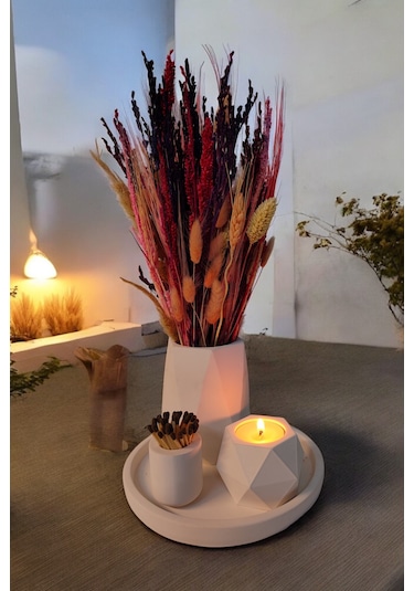 Modern Vazo - Teaighlt Mumluk - Kibritlik Tealight Mum Dahildir Beyaz