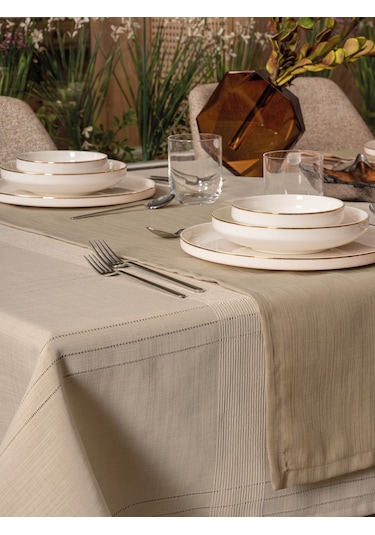 Cotton Box Antique Masa Örtüsü Seti Jasmine Bej 155x220