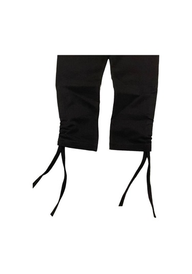 Kız Çocuk İnce Yüksek Bel Pamuklu Paçadan Büzmeli Siyah Tayt-14207 SiYAH