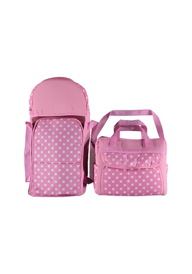 ŞMTSTYLE Bebek Bakım Çantası ve Portbebe, Pembe Puantiyeli İkili Taşıma Seti