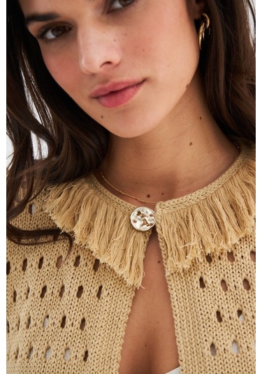 Peraluna Mıyoki Cardıgan & Shorts Mevsimlik Pamuklu Kadın Triko T Bej