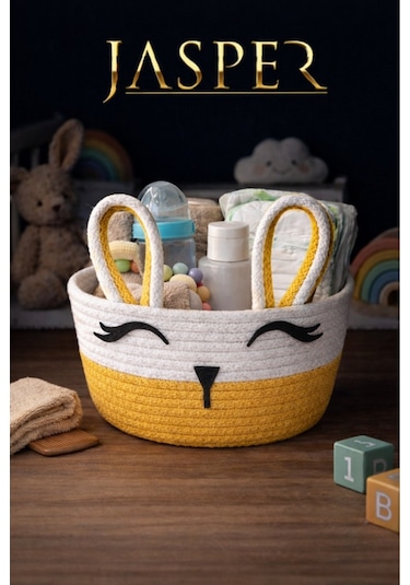 Jasper Bunnybox Jüt İp Sarı Sevimli Tavşan Düzenleyici Sepet Organizer Sarı