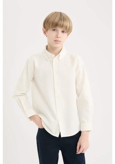 DeFacto Erkek Çocuk Polo Yaka Dokulu Uzun Kollu Gömlek D7772A825SMER110