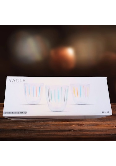 Rakle 3'lü Su Bardağı Seti Renkli Çizgi Desenli 280 Cc