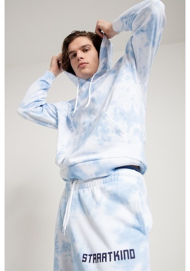 Jahr Marc Batik Yıkamalı Mavi Oversize Erkek Sweatshirt Mavi