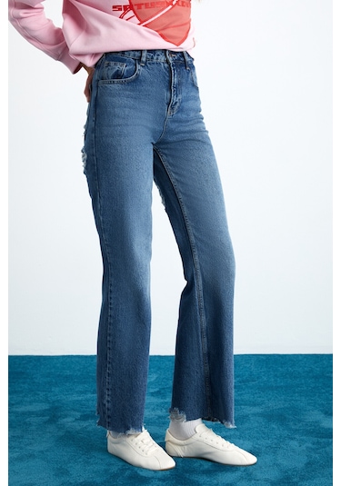 Cochem Kadın % 100 Pamuk Iç Göstermeyen Astarlı Mavi Jeans