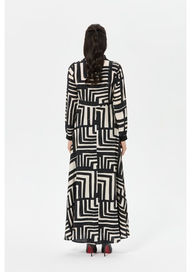 Geometrik Desenli Siyah-bej Vual Elbise Siyah Siyah
