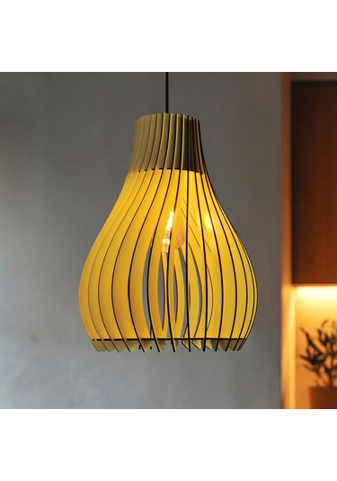 Vialux Modern Ahşap Bohem Rustik Avize Tekli Sarkıt Lamba Sarı SARI