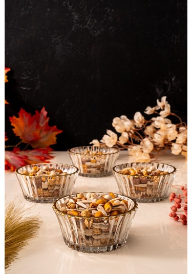 Mest 6 Adet Gold Cam Çerezlik Seti Şık Ve Zarif Sunumlar Için Altın Renk Cam Kaseler Gold