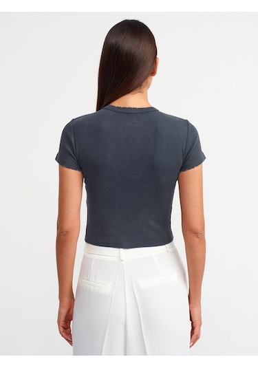 Dilvin Yıkama Efektli T-shirt Antrasit