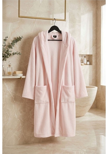 Rashell Welsoft Kapüşonlu Peluş Bornoz Pembe