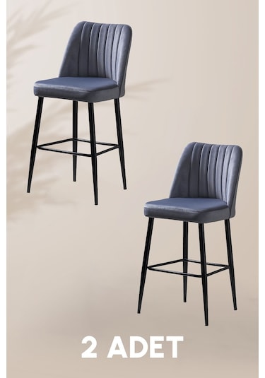Ada Bar Sandalye - Babyface Gri - Metal Siyah Ayak 2 Adet Gri