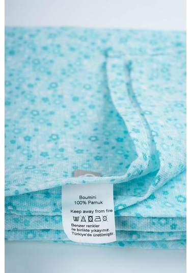 Müslin Örtü 120X120 Cm Doğal Pamuk Müslin Yeşil Mine Çiçeği - Yeşil