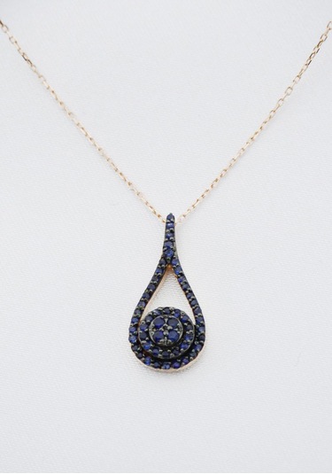 Safir Damla Tasarım Kolye Rose Gold
