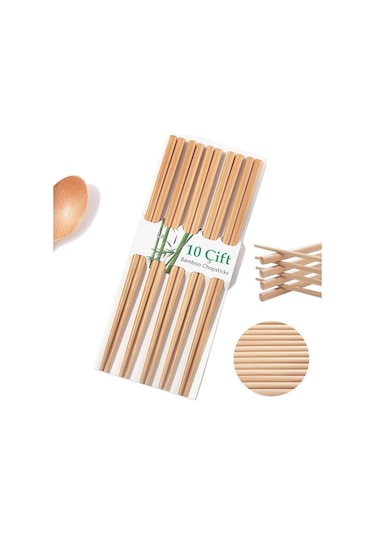 10 Çift - 20 Adet Yıkanabilir Organik Bambu Çin Çubuk Uzakdoğu Çi