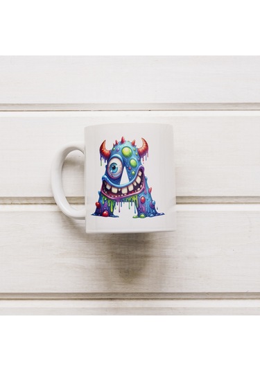 A Harfi Bardak, Sevimli Canavarlar Harflı Bardak Hediyesi Porselen Beyaz