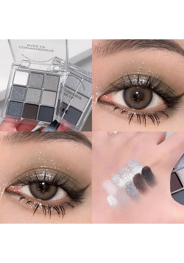 9 Renk Koyu Punk Dumanlı Göz Farı Paleti Gri Pembe Inci Mat Göz Farı Parlatıcı 10 01