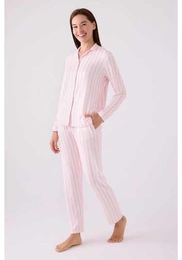 Arnetta 3065 Uzun Kol Kadın Pijama Takımı Toz Pembe Toz Somon
