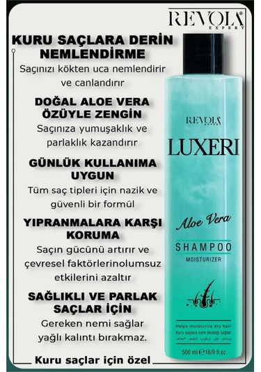 Revola Luxeri Şampuan Kuru Saçlar İçin Nem Desteği 500 Ml Aloe Vera Kuru - Yıpranmış