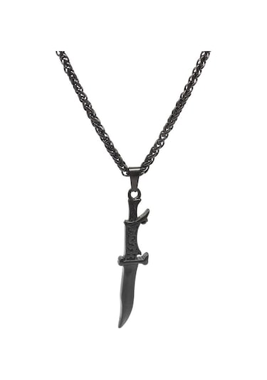 Kama Tasarım Siyah Renk Çelik Erkek Kolye (504723364) Metalik