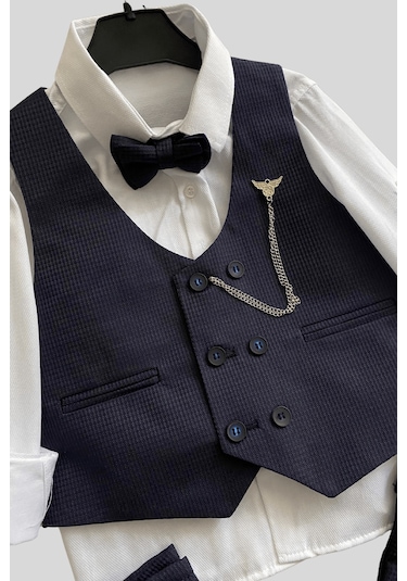 Matrix Yelekli Zincirli Erkek Çocuk Takım Elbise Lacivert Lacivert