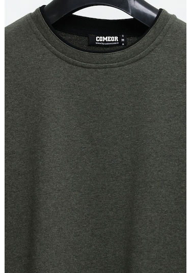 Comeor Erkek Haki Çift Bisiklet Yaka Standart Rahat Kesim Sweatshirt Cmrb68-haki
